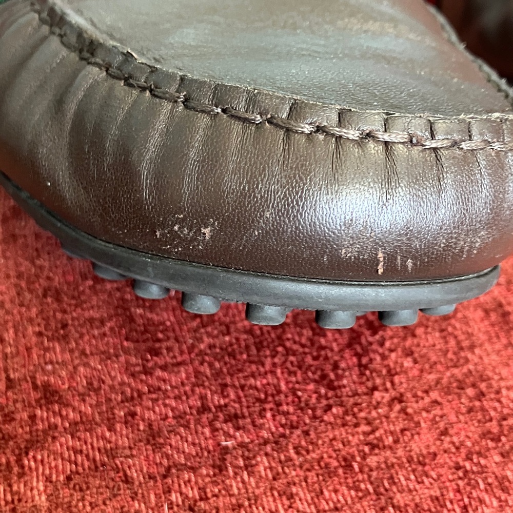 Gucci Brown Leather Penny Loafers with Signature Red & Green Web - Picture 9 of 11